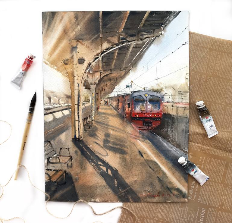 Original Documentary Transportation Painting by Eugenia Gorbacheva