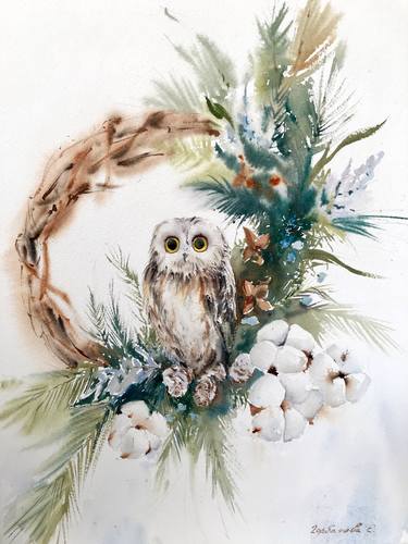 Owl and Christmas wreath thumb