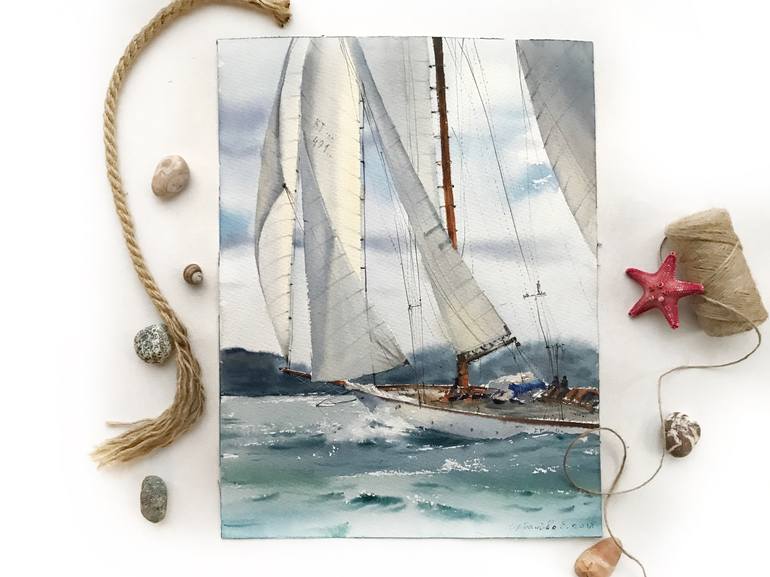 Original Documentary Yacht Painting by Eugenia Gorbacheva