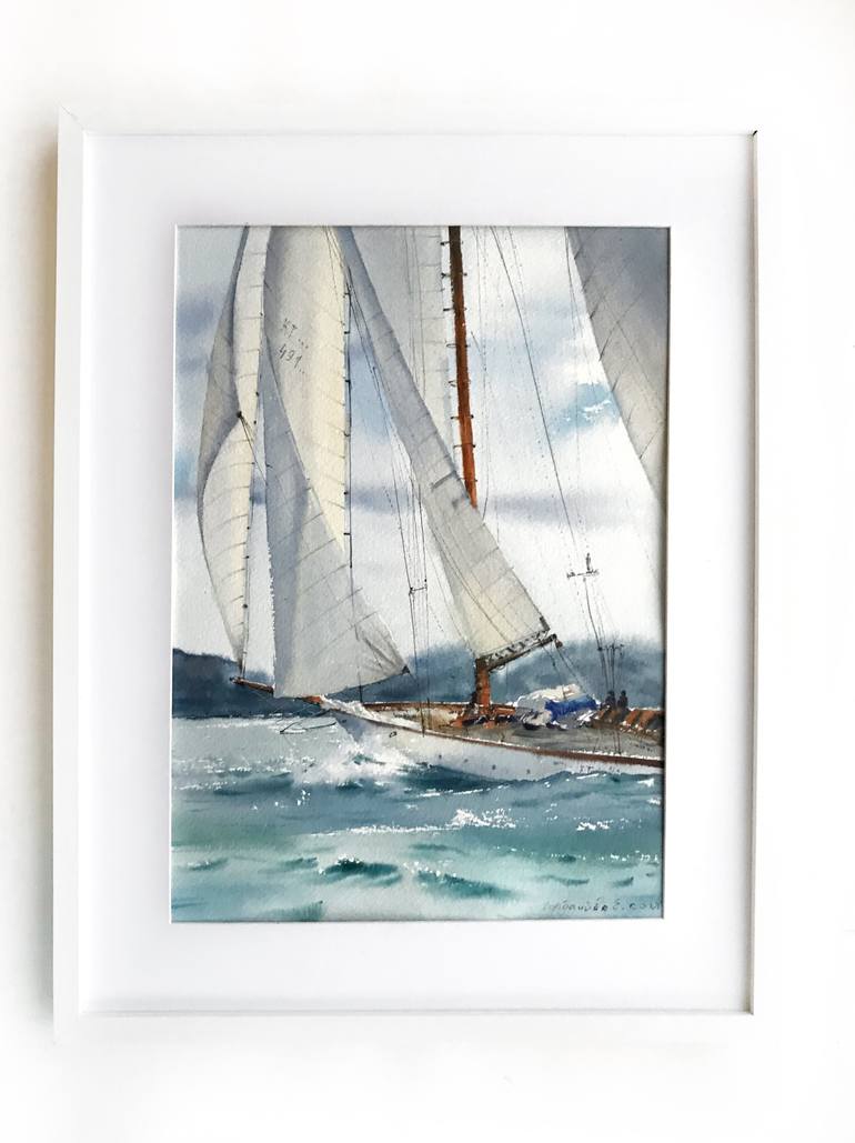 Original Documentary Yacht Painting by Eugenia Gorbacheva