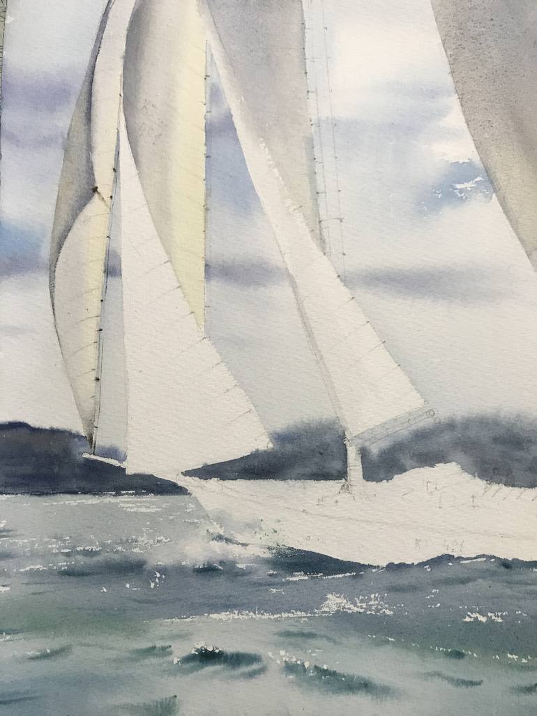 Original Documentary Yacht Painting by Eugenia Gorbacheva