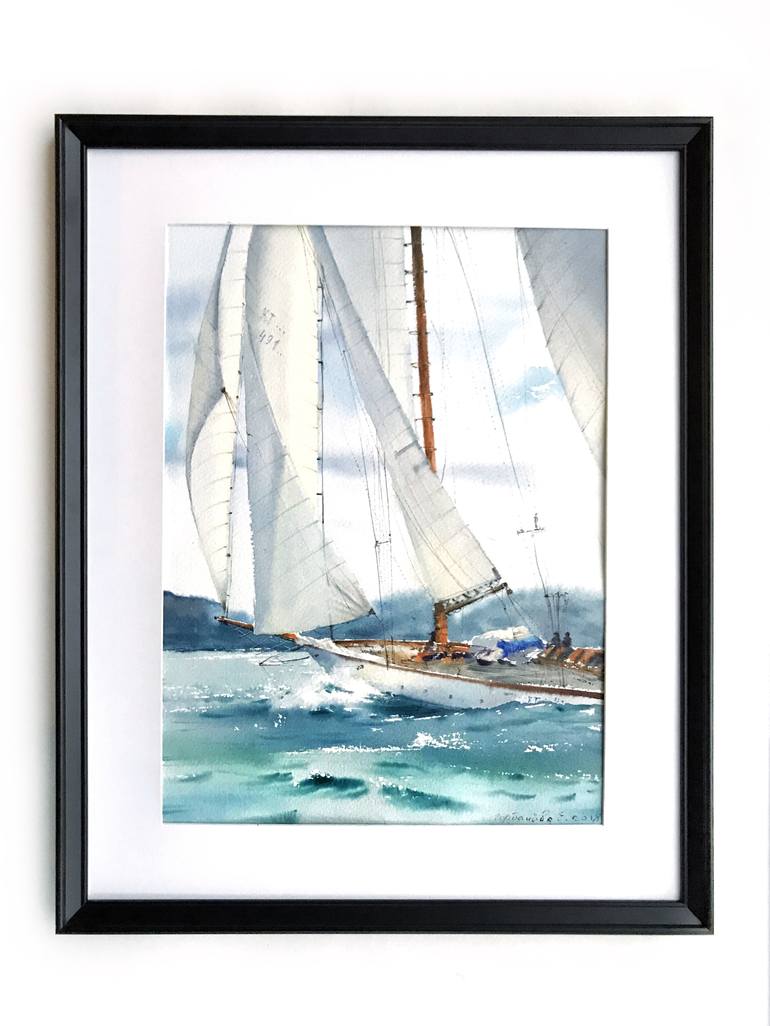 Original Documentary Yacht Painting by Eugenia Gorbacheva