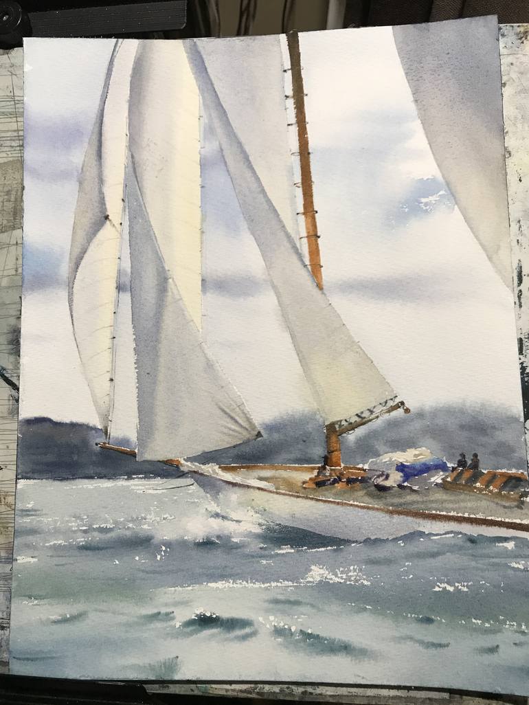 Original Documentary Yacht Painting by Eugenia Gorbacheva