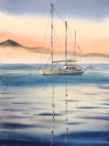Sailing Yacht on a foggy morning thumb