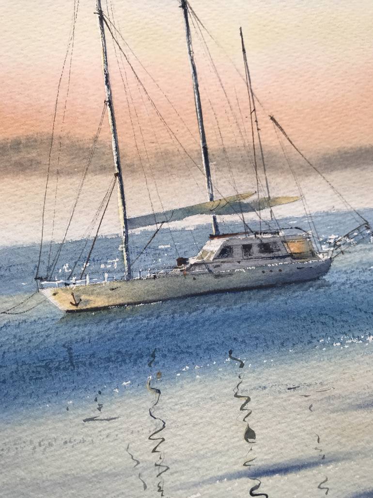 Original Documentary Yacht Painting by Eugenia Gorbacheva