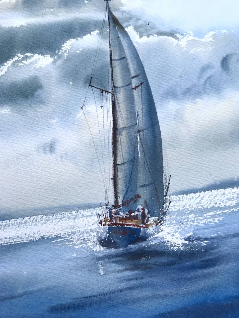 Original Documentary Sailboat Painting by Eugenia Gorbacheva
