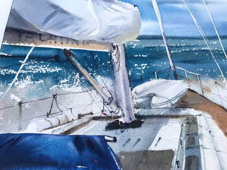 Original Sailboat Painting by Eugenia Gorbacheva