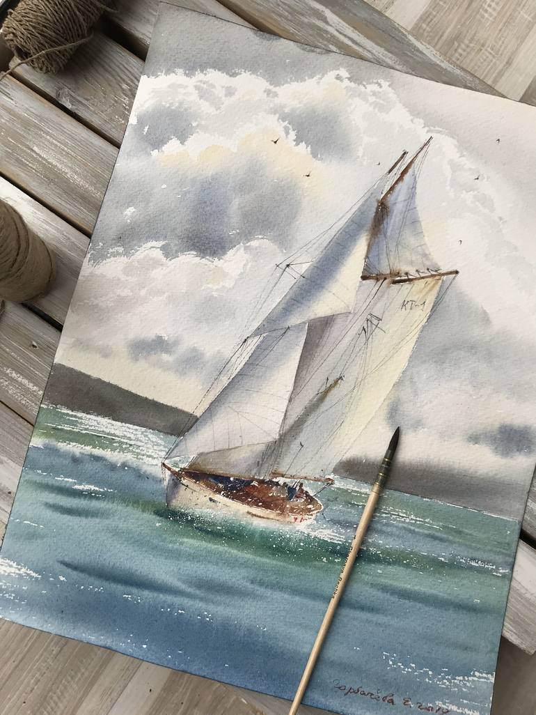 Original Fine Art Sailboat Painting by Eugenia Gorbacheva