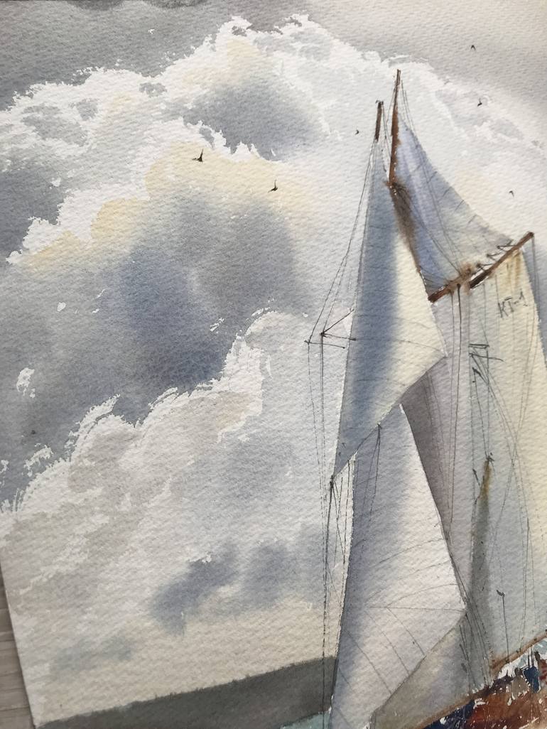 Original Fine Art Sailboat Painting by Eugenia Gorbacheva