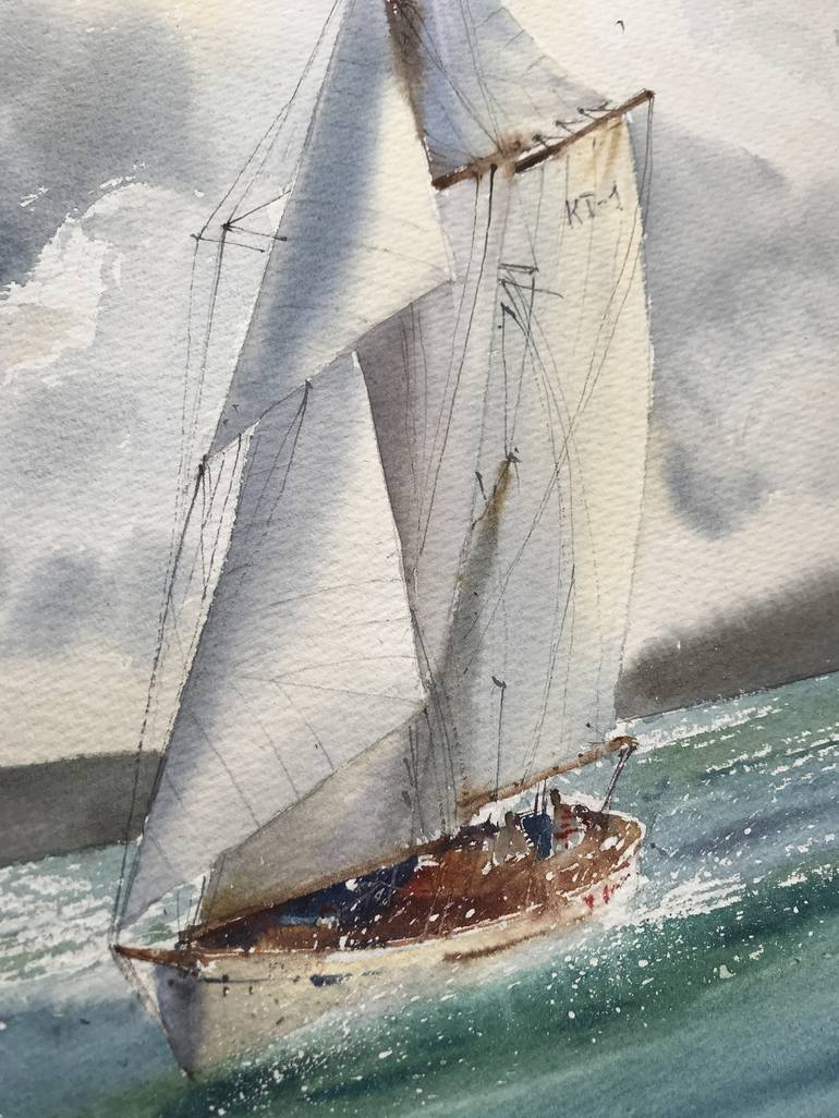 Original Fine Art Sailboat Painting by Eugenia Gorbacheva