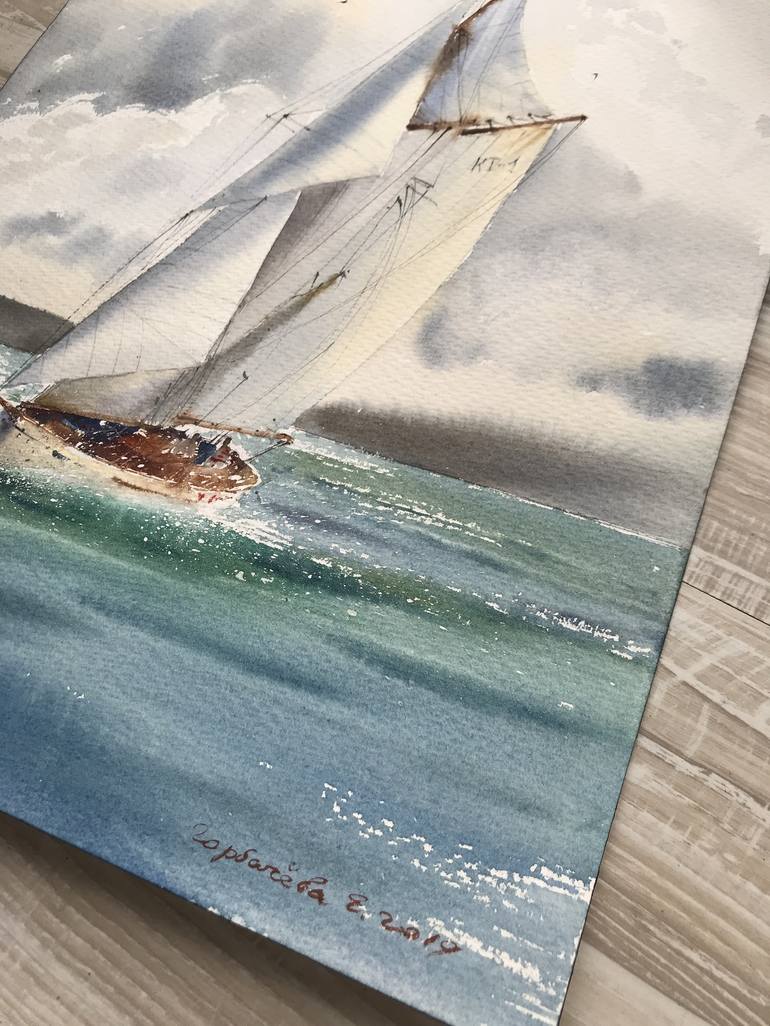 Original Fine Art Sailboat Painting by Eugenia Gorbacheva