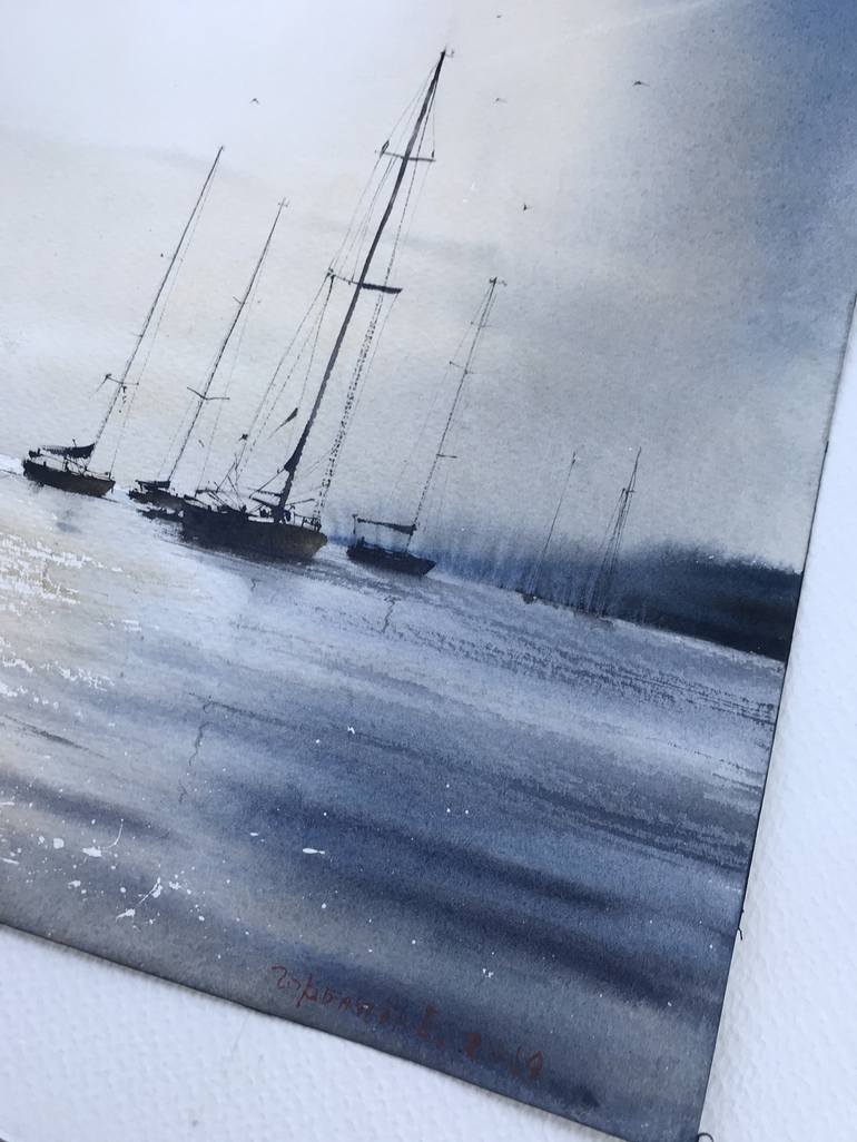 Original Documentary Yacht Painting by Eugenia Gorbacheva