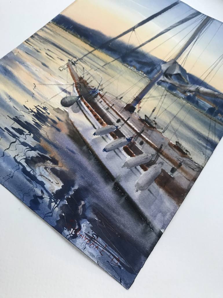Original Documentary Sailboat Painting by Eugenia Gorbacheva