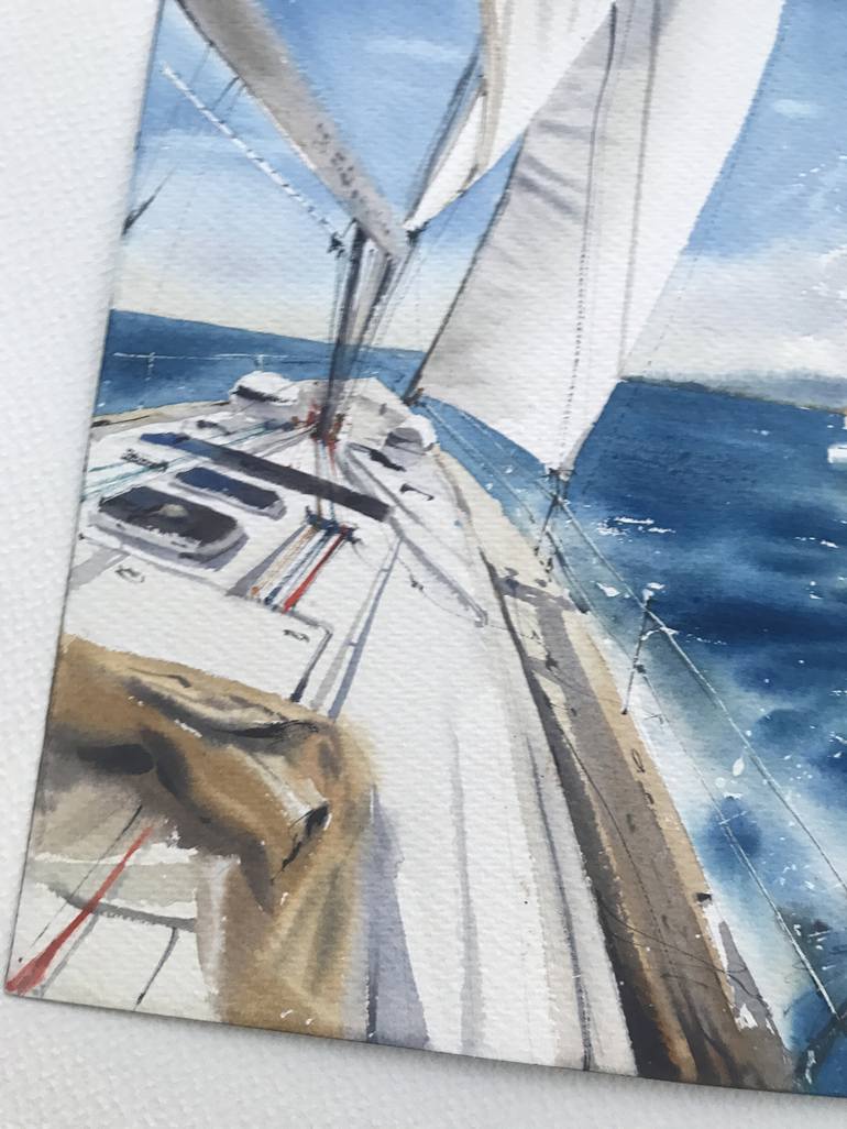 Original Documentary Sailboat Painting by Eugenia Gorbacheva