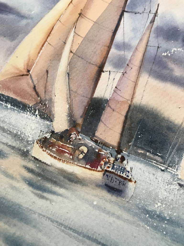 Original Fine Art Yacht Painting by Eugenia Gorbacheva