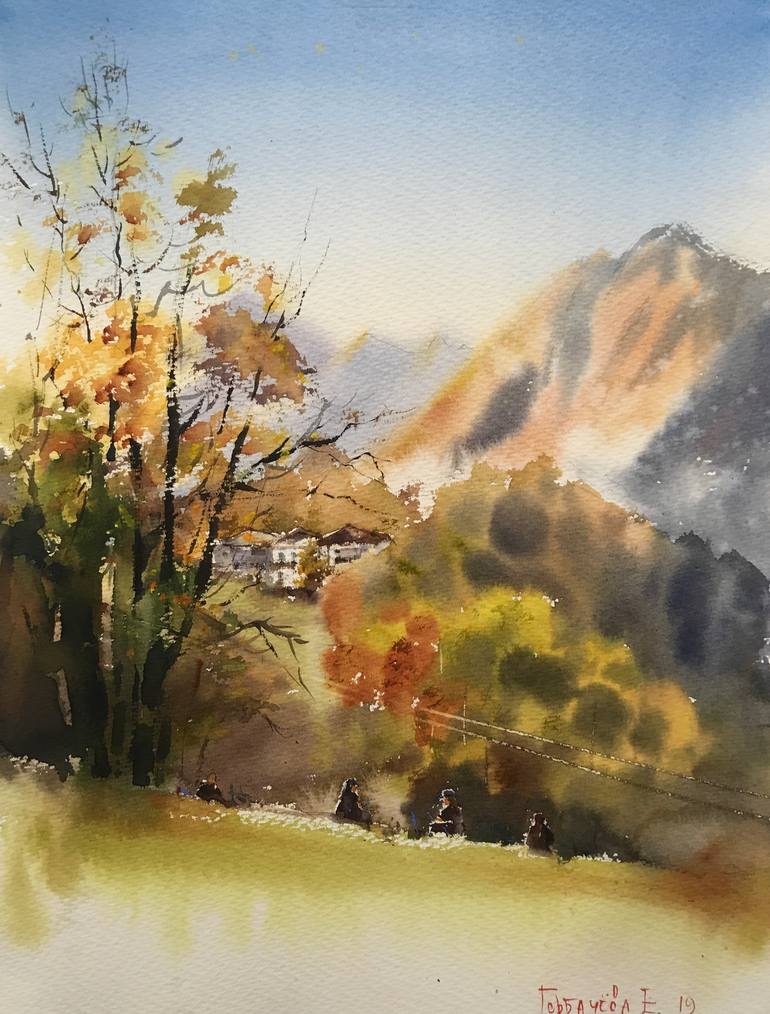Autumn tree at the mountains - Print