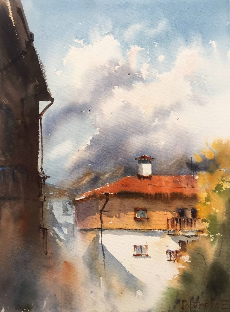 Original Architecture Painting by Eugenia Gorbacheva | Expressionism Art on Paper | Rosa Khutor, Sochi - II