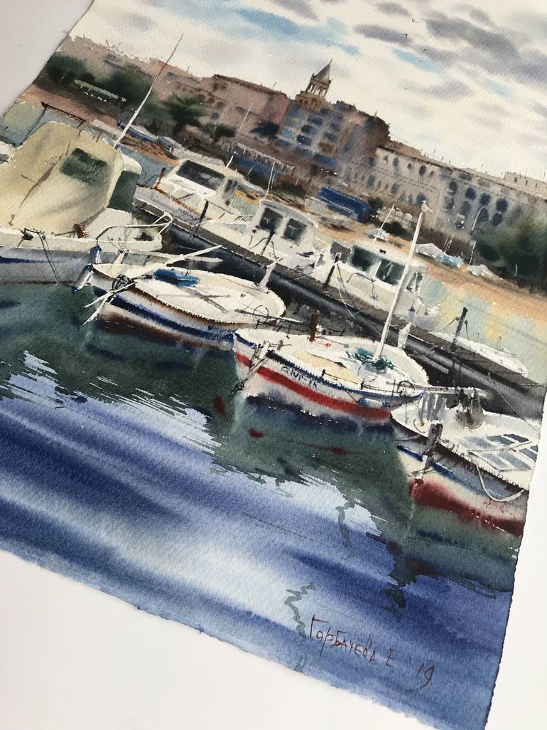 Original Impressionism Boat Painting by Eugenia Gorbacheva