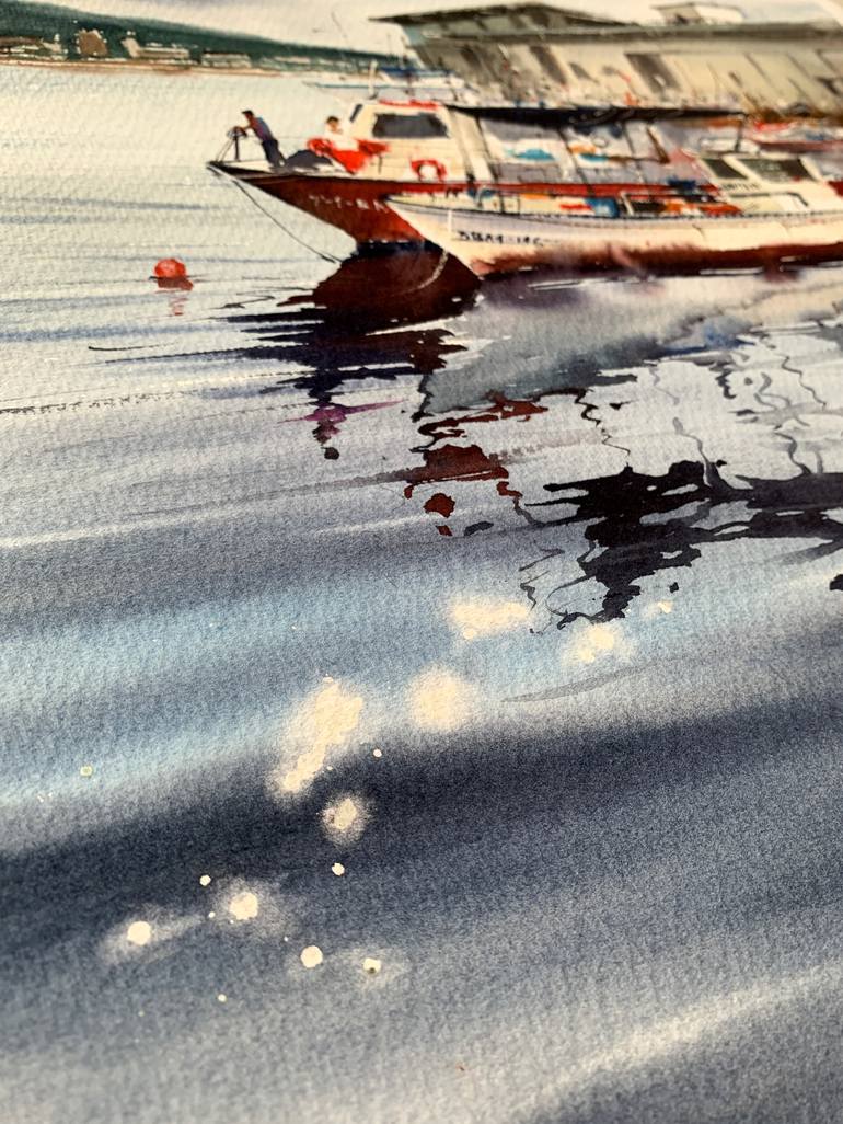 Original Expressionism Boat Painting by Eugenia Gorbacheva