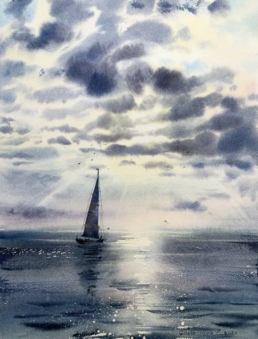 Print of Expressionism Sailboat Paintings by Eugenia Gorbacheva