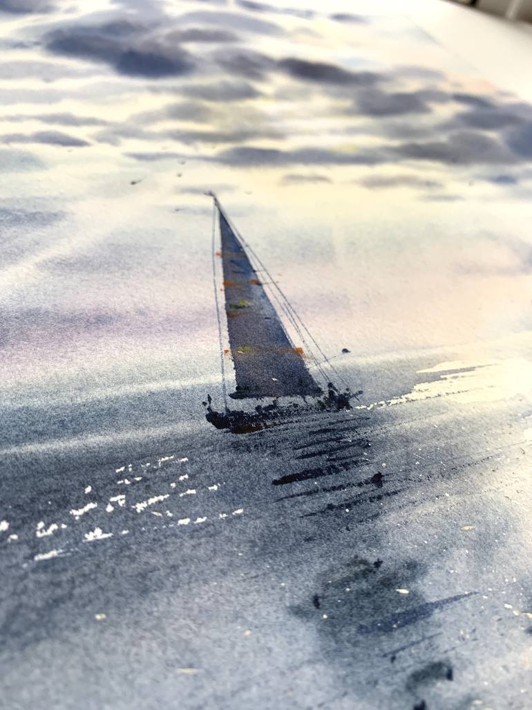 Original Sailboat Painting by Eugenia Gorbacheva