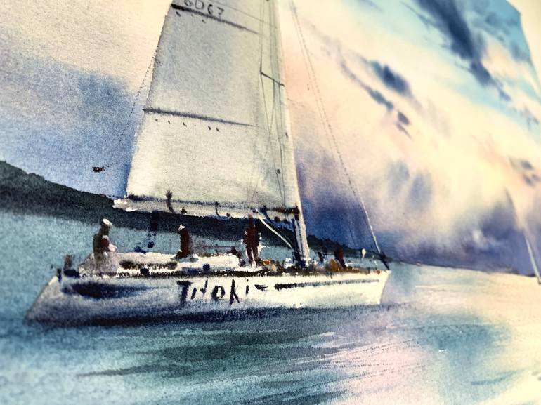 Original Expressionism Yacht Painting by Eugenia Gorbacheva