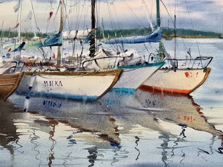 Original Expressionism Yacht Painting by Eugenia Gorbacheva