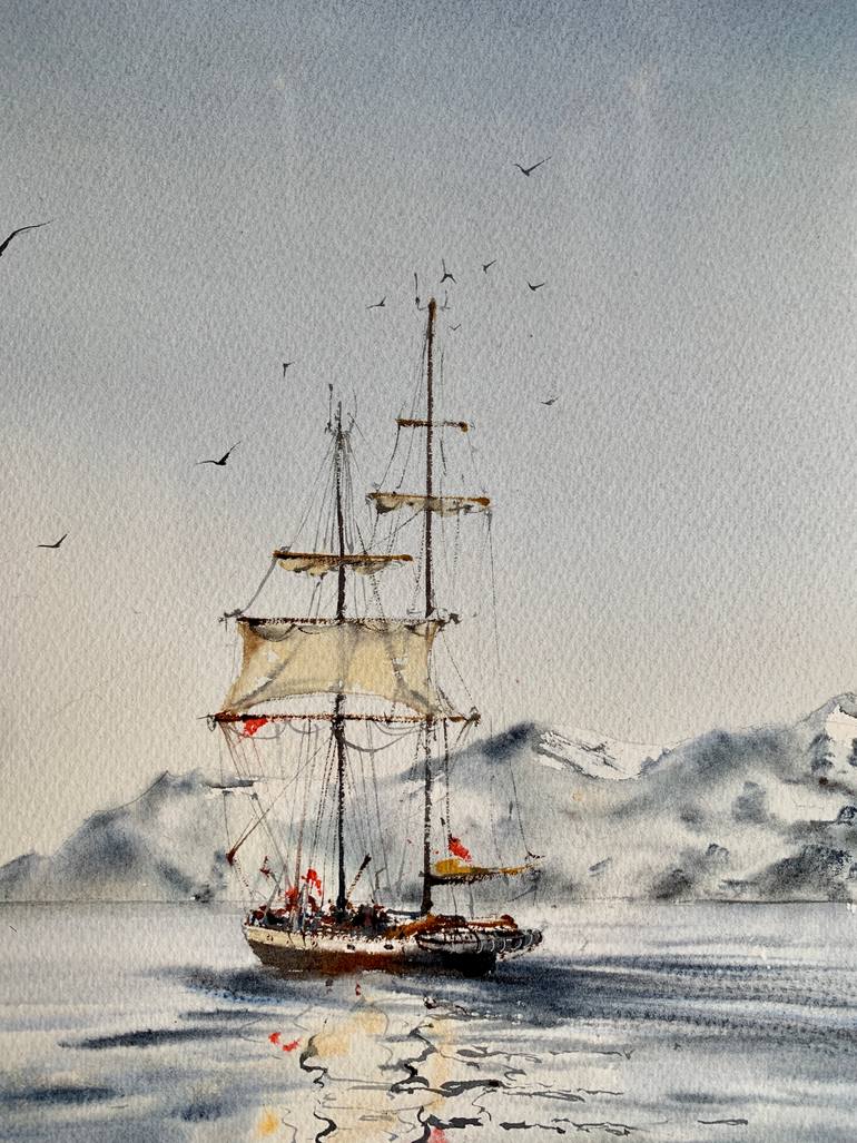 Original Expressionism Boat Painting by Eugenia Gorbacheva