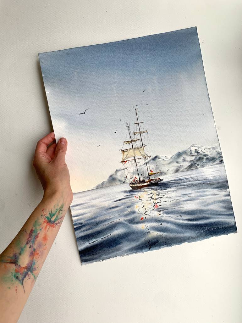 Original Expressionism Boat Painting by Eugenia Gorbacheva