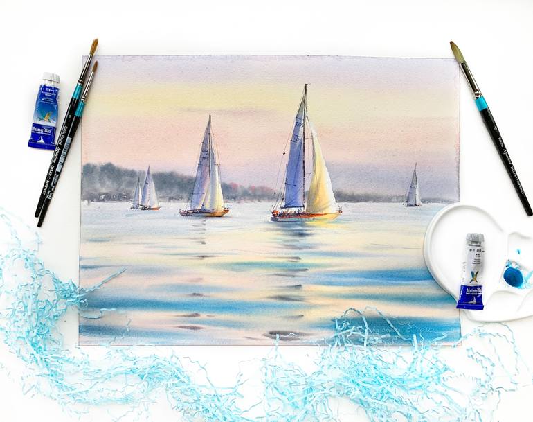 Original Conceptual Yacht Painting by Eugenia Gorbacheva