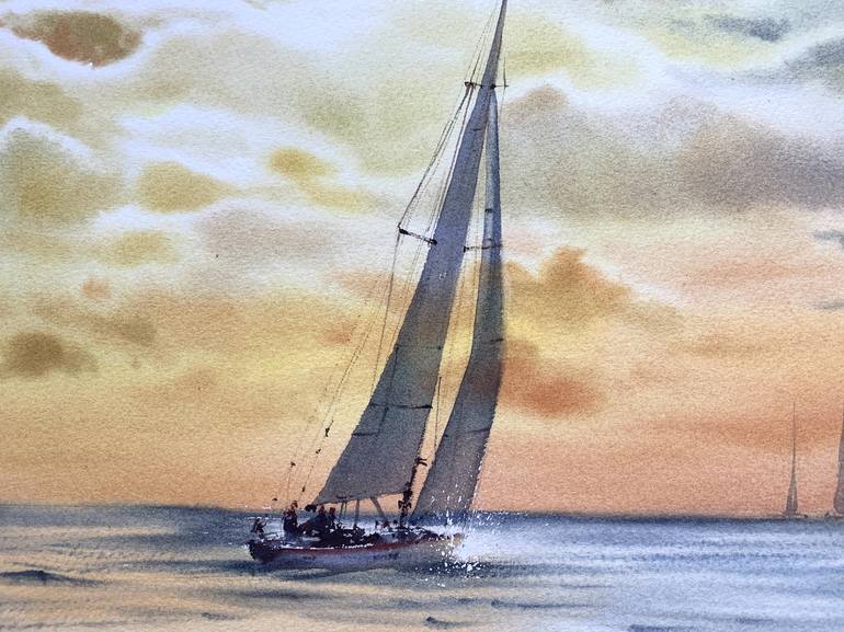 Original Expressionism Yacht Painting by Eugenia Gorbacheva