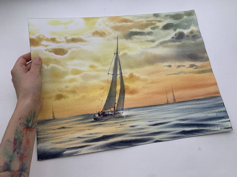 Original Yacht Painting by Eugenia Gorbacheva