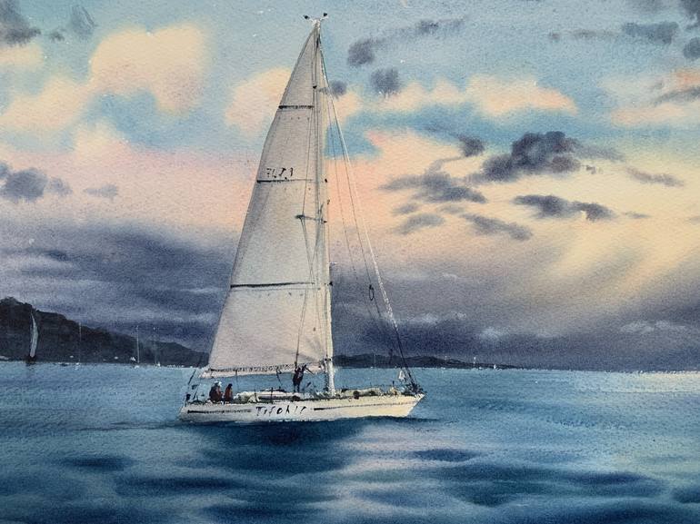 Original Documentary Yacht Painting by Eugenia Gorbacheva