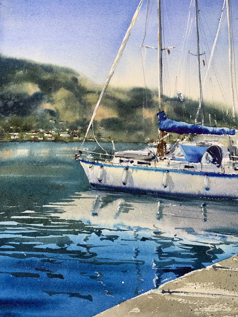 Original Sailboat Painting by Eugenia Gorbacheva