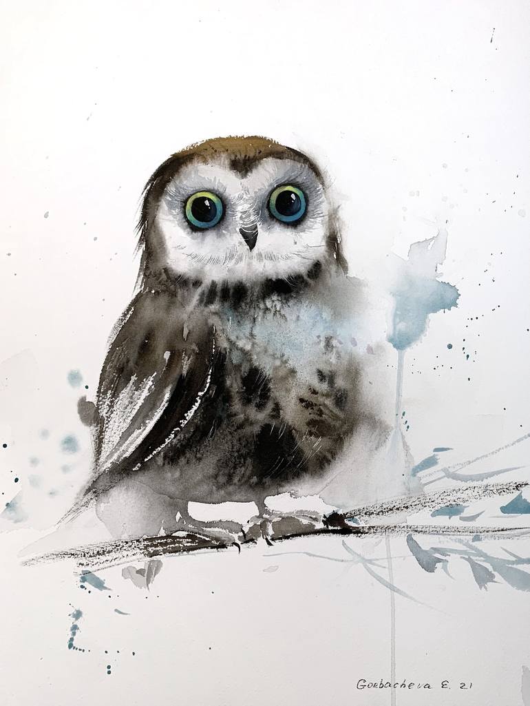 owl on branch painting