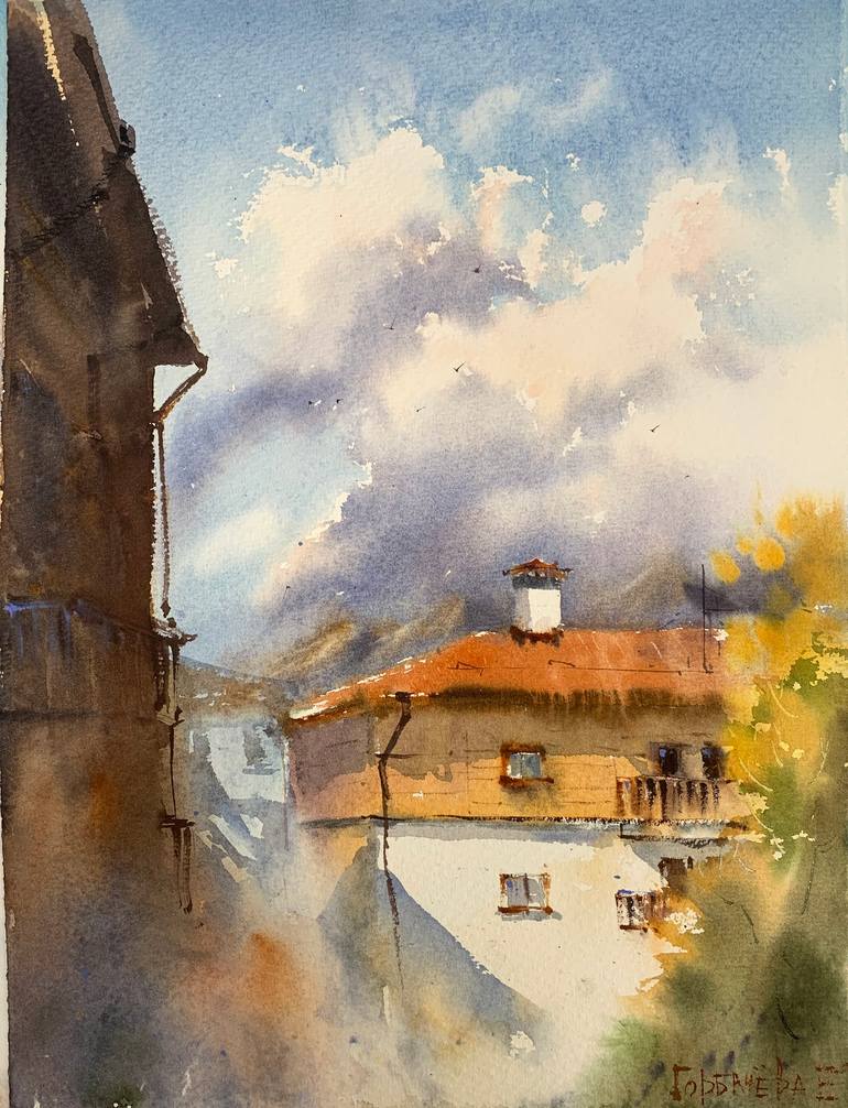 Original Architecture Painting by Eugenia Gorbacheva | Expressionism Art on Paper | Rosa Khutor, Sochi - II