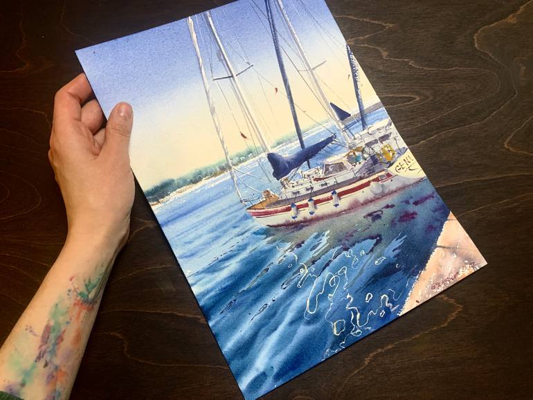 Original Expressionism Boat Painting by Eugenia Gorbacheva