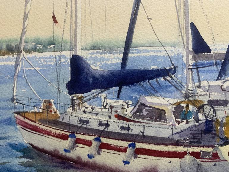 Original Expressionism Sailboat Painting by Eugenia Gorbacheva