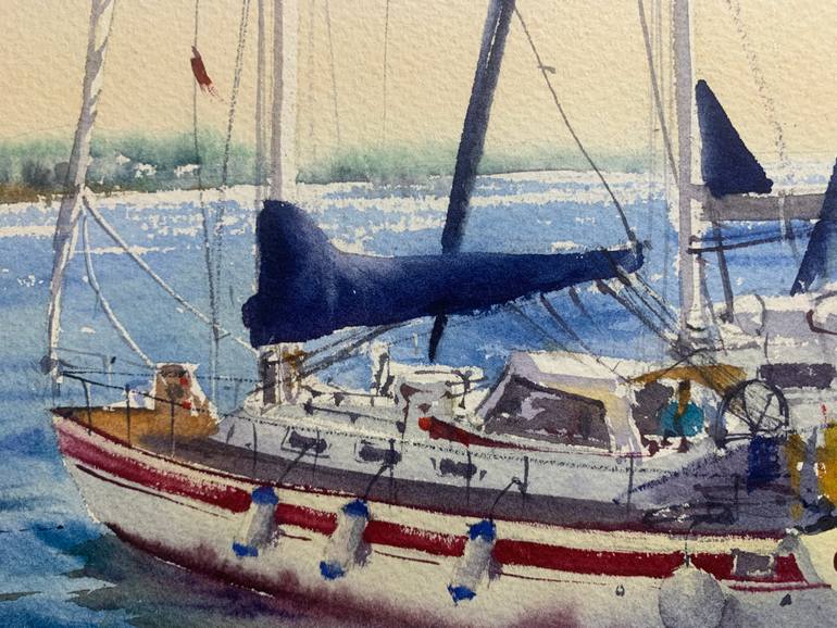 Original Expressionism Boat Painting by Eugenia Gorbacheva