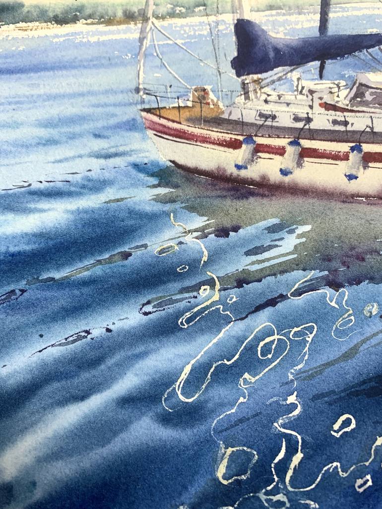 Original Expressionism Sailboat Painting by Eugenia Gorbacheva