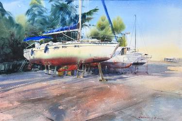 Original Boat Paintings by Eugenia Gorbacheva