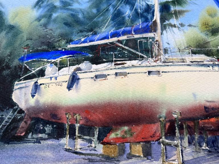 Original Expressionism Boat Painting by Eugenia Gorbacheva