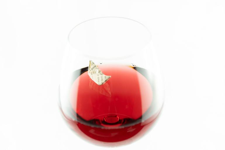 Original Food & Drink Photography by Lf Tha Blue Cat | Conceptual Art on Paper | Guess in a glass of red wine - Limited Edition of 5