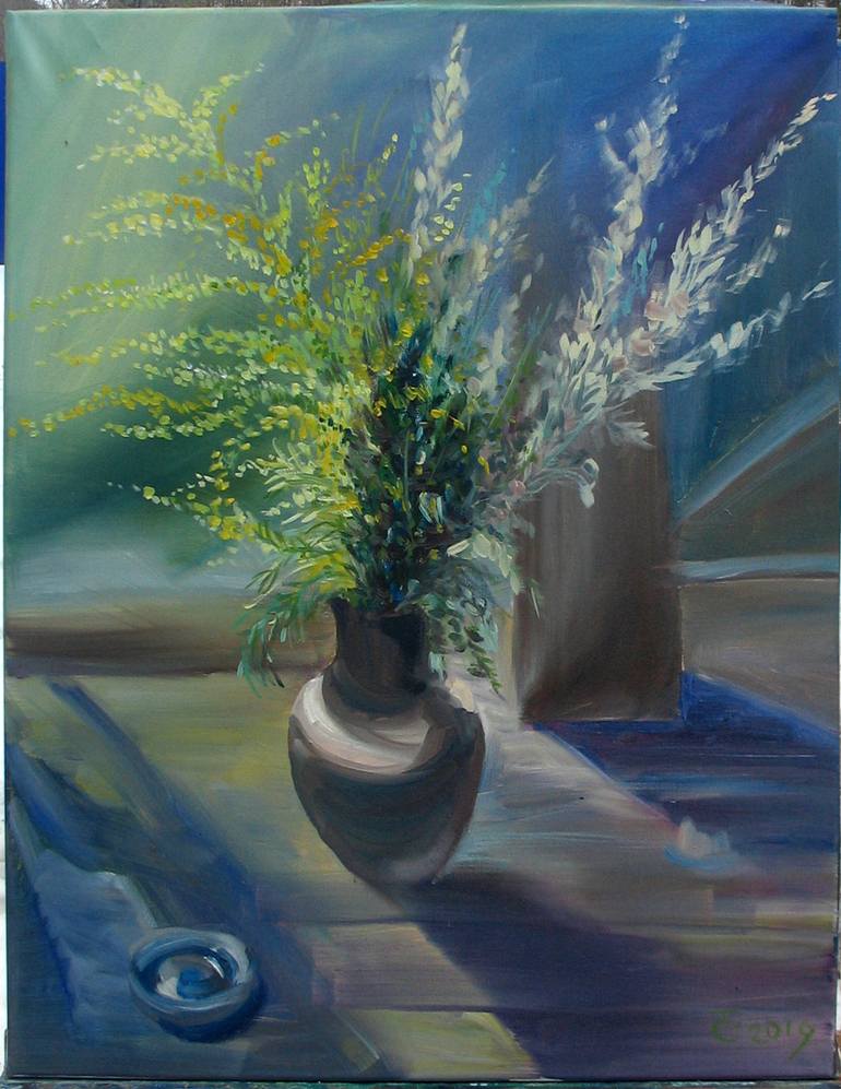 Meadow bouquet on the terrace Painting by Tatyana Step | Saatchi Art