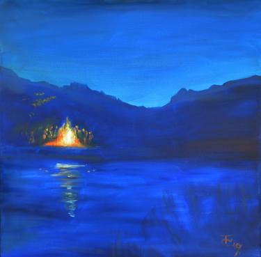 Night fire on lake         Orange & Blue  Set thumb