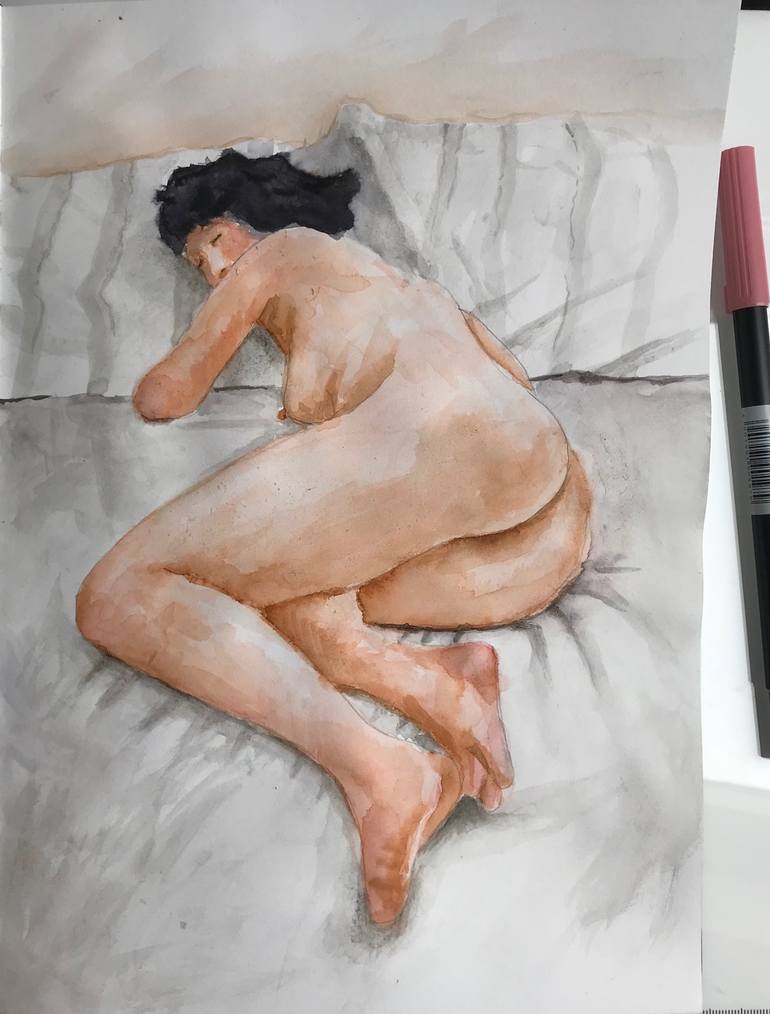 Naked Japanese Sleeping - Japanese woman sleeping Painting by Jason Slack | Saatchi Art