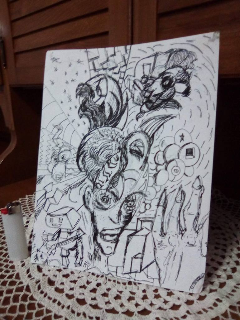 Original Abstract Outer Space Drawing by Stefan Stignei