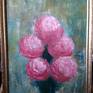 Peonies.Lightly pink peonies. A picture in a light golden frame. It is painted with oil paints on a fiberboard.