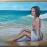 Painting: Oil on Canvas .The girl on the beach .Pleasant color solution .