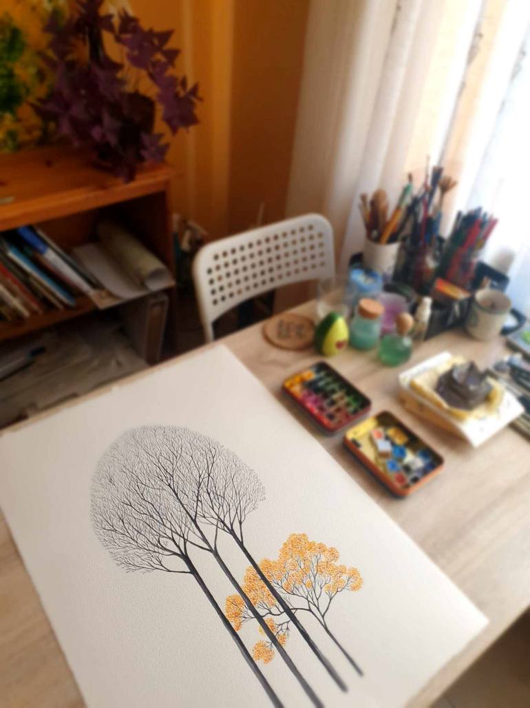 Original Illustration Landscape Painting by Marian Gorin